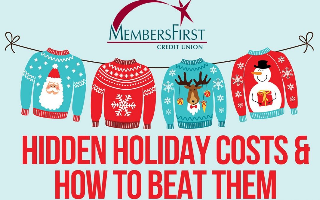 hidden holiday costs and how to beat them title image. Christmas holiday sweaters on a line