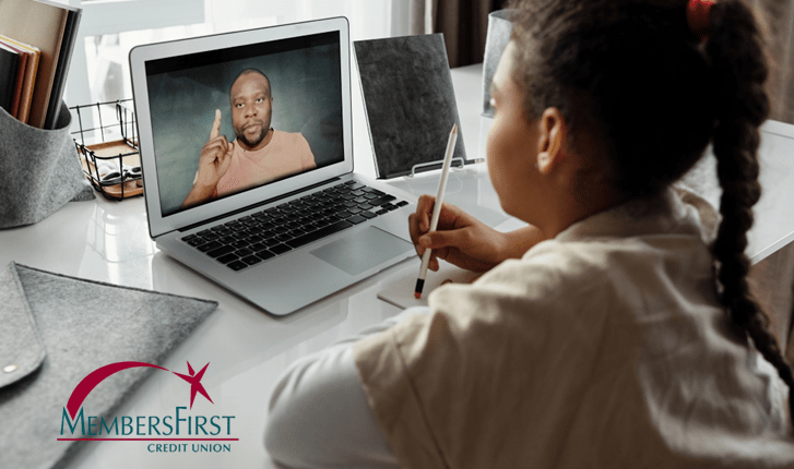 Student at Home attending online school on laptop while teacher discusses importance of data privacy on international data privacy day